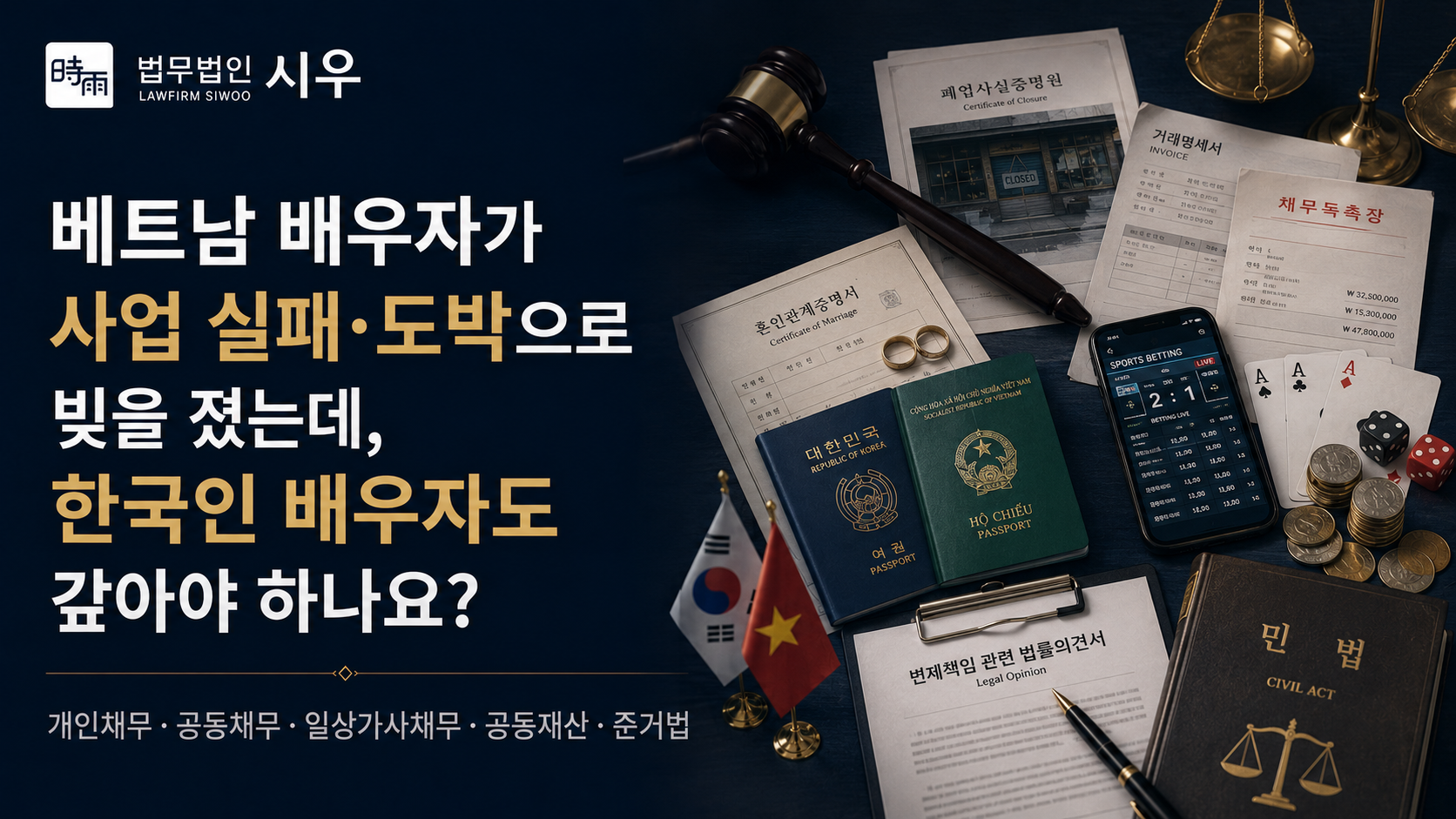 베트남 배우자가 사업 실패·도박으로 빚을 졌는데, 한국인 배우자도 갚아야 하나요?